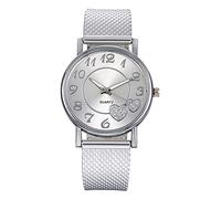 Orologio da polso Cintura in oro Mesh Rose Watch Heart Orologi Women's Valentines Movement Big Ladies Face Quartz Girls Gifts Day Women's Watch Orologio Elegante Uomo(Silver, One Size)