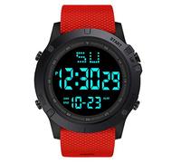 Orologio da polso con cinturino in pelle e sveglia, da uomo, digitale, sportivo, alla moda, Rosso, misura unica