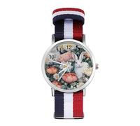 Orologio da polso con coniglietti pasquali e fiori, personalizzato, al quarzo, con numeri arabi, con cinturino regolabile per uomo e donna