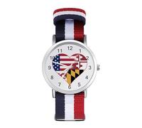Orologio da polso con numeri arabi e bandiera del Maryland con cuore e cinturino regolabile per uomo e donna