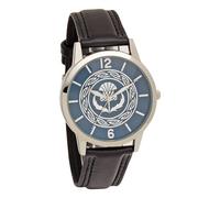 Orologio da polso con quadrante in rilievo cardo e cinturino in pelle nera