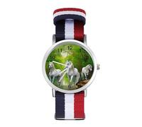 Orologio da polso con tre cavalli bianchi e foreste verdi, con numeri arabi, orologio da polso con cinturino regolabile per uomo e donna, Stile:, regular, MHXYZHW