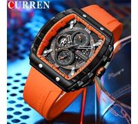 Orologio Da Polso Curren 8442 Uomo Analogico Quarzo Lusso Arancione Cinturino Ar