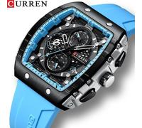 Orologio Da Polso Curren 8442 Uomo Analogico Quarzo Lusso Azzurro Cinturino Sili
