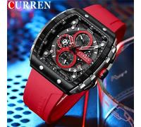 Orologio Da Polso Curren 8442 Uomo Analogico Quarzo Lusso Rosso Cinturino Silico