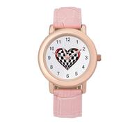 Orologio da polso da donna a scacchi con bandiera da corsa e cuore, alla moda, facile da leggere, sottile, al quarzo, stile casual