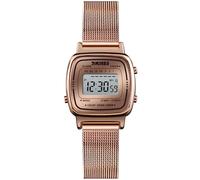 Orologio da polso da donna al quarzo, ultra sottile, splendido e semplice, con quadrante piccolo, cinturino in acciaio a maglia, Oro rosato, Digitale, orologi al quarzo