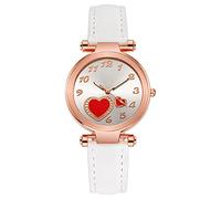 Orologio da polso da donna, alla moda, casual, in lega, a forma di cuore, con cinturino in pelle, analogico, orologio da polso da donna, bianco, One Size