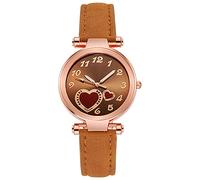 Orologio da polso da donna, alla moda, casual, in lega, a forma di cuore, con cinturino in pelle, analogico, per coppie, braccialetti che si illuminano, Marrone, One Size