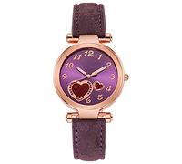 Orologio da polso da donna, alla moda, casual, in lega, a forma di cuore, con cinturino in pelle, analogico, facile da leggere, orologi da donna, Viola, misura unica