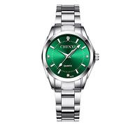 Orologio da polso da donna, classico, alla moda, in acciaio inox, impermeabile, con data, luminoso, colore: argento, 021 Verde, Affari