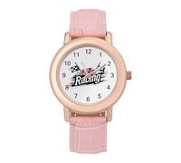 Orologio da polso da donna con auto da corsa con bandiera a scacchi, alla moda, facile da leggere, sottile, al quarzo, stile casual