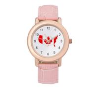 Orologio da polso da donna, con bandiera del Canada, mappa degli Stati Uniti, facile da leggere, sottile, al quarzo, stile casual