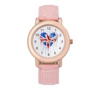 Orologio da polso da donna con bandiera del Regno Unito e cuore, cinturino morbido, regalo per compleanni, San Valentino