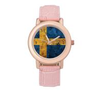 Orologio da polso da donna, con bandiera della Svezia, vintage, analogico, al quarzo, cinturino in pelle, Stile:, regular, Cinturino