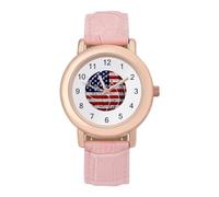 Orologio da polso da donna con bandiera USA e pallavolo, cinturino in pelle, elegante, casual, con tre lancette