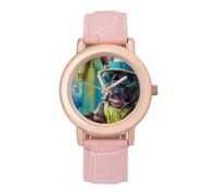 Orologio da polso da donna con bulldog francese in estate, alla moda, facile da leggere, sottile, al quarzo, stile casual
