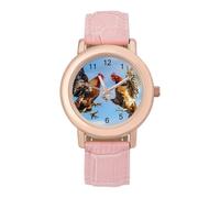 Orologio da polso da donna, con due polli da combattimento, alla moda, con cinturino morbido, regalo per compleanni, San Valentino