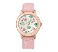 Orologio da polso da donna con fenicottero e foglia, alla moda, al quarzo, con cinturino in pelle, facile da leggere, elegante orologio da polso