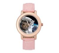 Orologio da polso da donna con gatto astronauta, alla moda, al quarzo, con cinturino in pelle, facile da leggere, elegante orologio da polso