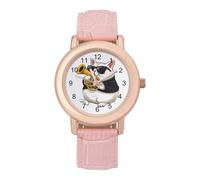 Orologio da polso da donna con gatto che suona il corno francese, alla moda, con cinturino morbido, regalo per compleanni, San Valentino