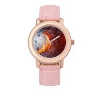 Orologio da polso da donna con pallavolo nel fuoco e nell'acqua, elegante, analogico, al quarzo, cinturino in pelle, Stile:, regular, Cinturino