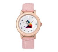 Orologio da polso da donna con stampa arcobaleno e furetto tie dye, elegante, analogico, al quarzo, cinturino in pelle, Stile:, regular, Cinturino