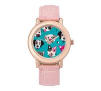 Orologio da polso da donna con volto di cane, alla moda, al quarzo, con cinturino in pelle, facile da leggere, elegante orologio da polso