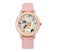 Orologio da polso da donna, elegante, al quarzo, analogico, con stampa di gattini, con cinturino in pelle, Stile:, regular, Cinturino