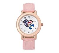Orologio da polso da donna, elegante, analogico, al quarzo, cinturino in pelle, con cuori intrecciati e bandiera americana di El Salvador, Stile:, regular, Cinturino