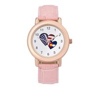 Orologio da polso da donna, elegante, analogico, al quarzo, con cuori intrecciati e bandiera americana del Colorado, cinturino in pelle, Stile:, regular, Cinturino