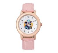 Orologio da polso da donna, elegante, analogico, al quarzo, con scimpanzé e scimmia, con cinturino in pelle, Stile:, regular, Cinturino
