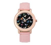 Orologio da polso da donna, elegante, con cinturino in pelle, analogico, al quarzo, con gru di carta colorata, Stile:, regular, Cinturino