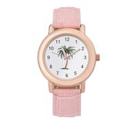 Orologio da polso da donna, elegante, con palma di cocco, analogico, al quarzo, cinturino in pelle, Stile:, regular, Cinturino