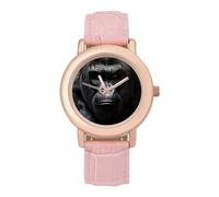 Orologio da polso da donna, elegante, con scimmia, analogico, al quarzo, cinturino in pelle, colore: nero, Stile:, regular, Cinturino