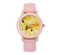 Orologio da polso da donna, elegante, con stampa aeroplano, analogico, al quarzo, cinturino in pelle, Stile:, regular