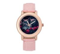 Orologio da polso da donna, elegante, con stampa di lupo rosa, analogico, al quarzo, cinturino in pelle, Stile:, regular, Cinturino
