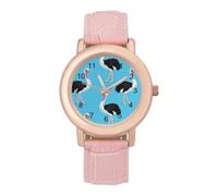 Orologio da polso da donna, elegante, con stampa di struzzi, analogico, al quarzo, cinturino in pelle, Stile:, regular, Cinturino