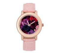 Orologio da polso da donna, elegante, con stampa rosa, analogico, al quarzo, cinturino in pelle, Stile:, regular, Cinturino