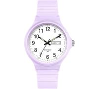 Orologio da polso da donna, impermeabile, bianco, da donna, facile da leggere, con secondo calendario, giorno, data, lancetta analogica, al quarzo, luminoso, colorato, design minimalista, Viola,