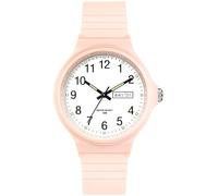 Orologio da polso da donna, impermeabile, bianco, da donna, facile da leggere, con secondo calendario, giorno, data, lancetta analogica, al quarzo, luminoso, colorato, design minimalista, Rosa,