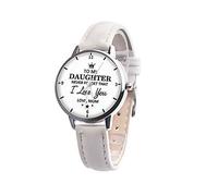 Orologio da polso da donna, in pelle minimalista al quarzo, con scritta "Gierzijia to My Daughter Never Forget That I Love You Print Letter, bianco, One Size, casual