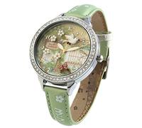 Orologio da polso da donna, in pelle, realizzato a mano, con decorazioni primaverili/uccellini volanti 3D, colore: verde