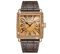 Orologio da polso da donna, vintage, retrò, alla moda, marrone, quadrato, con quadrante grande, impermeabile, cinturino in vera pelle, lunetta con zirconi e numeri arabi, facile da leggere