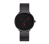 Orologio da polso da uomo, al quarzo, cinturino in rete, quadrante nero popolare, alla moda, da donna, C, misura unica