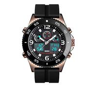 Orologio da polso da uomo al quarzo con doppio display alla moda casual 3 tempo impermeabile cronometro orologio big Oro rosa - Cinturino in gomma