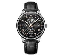 Orologio da polso da uomo, analogico, al quarzo, in pelle, casual, classico, rettangolare, da uomo, E, misura unica