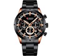 Orologio da polso da uomo, analogico, con datatore, cronografo, robusto ed estensibile, in acciaio inox, elegante e moderno, spilla a pressione, nero, m, Bracciale