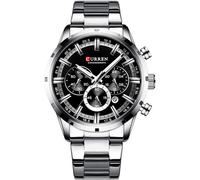 Orologio da polso da uomo, analogico, con datatore, cronografo, robusto ed estensibile, in acciaio inox, elegante e moderno, spilla a pressione, argento, m, Bracciale