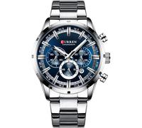 Orologio da polso da uomo, analogico, con datatore, cronografo, robusto ed estensibile, in acciaio inox, elegante e moderno, spilla a pressione, Argento, m, Bracciale